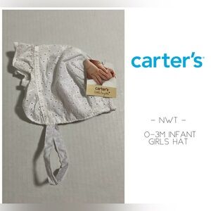 🆕CARTER’S - 0/3M - NWT - INFANT GIRLS WHITE EYELET LACE BONNET HAT